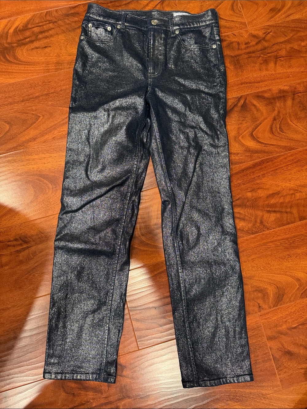 GAP Women's Metallic Black Straight-Leg Jeans